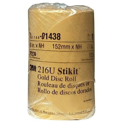 Stikit Gold Disc Rolls 216U, Aluminum Oxide, 6 in Dia., 220 Grit