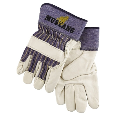 Mustang Leather Palm Gloves, Premium A Grade Grain Cowhide, X-Large, Blue/Cream, 2.5 in Cuff