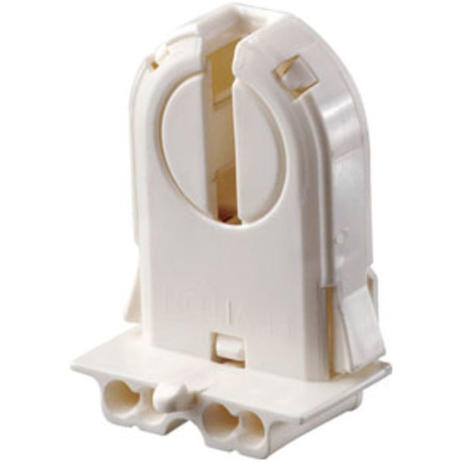 Linear Fluorescent Lampholder, 660W, 600V, Medium Base, T8/T12 Bi-Pin, Low Profile, Snap-In or Slide-On, Lamp-Lok, White