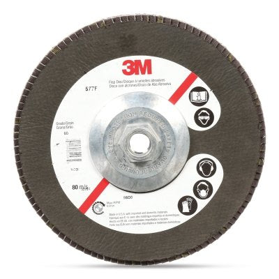 3M 051141-30953 Flap Disc 577F, 4-1/2 in dia, 60 grit, 5/8 in-11 arbor, 13300 RPM
