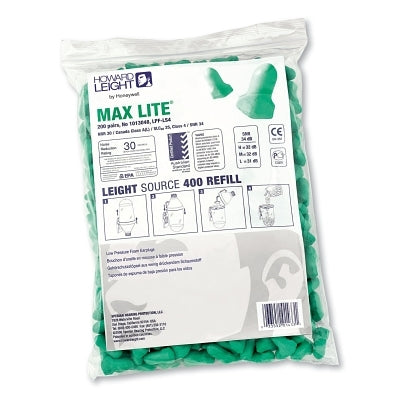 Earplug Dispenser Refill, Foam, Green, Uncorded, MAXIMUM LITE