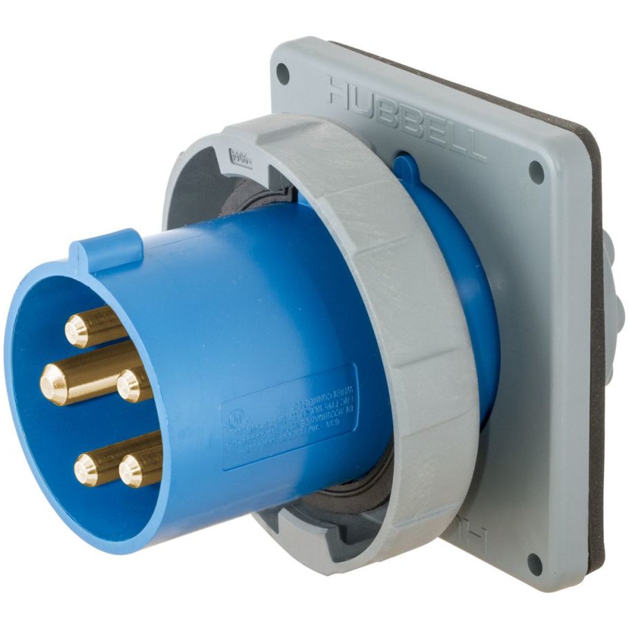 IEC Pin and Sleeve Male Flanged Inlet, Industrial Grade, 60A, 3-Phase Wye 120/208V, 4P5W
