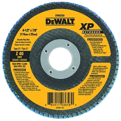 XP Extended Performance Flap Disc, 4-1/2 in dia, 40 Grit, 7/8 in Arbor, 13300 RPM, T27
