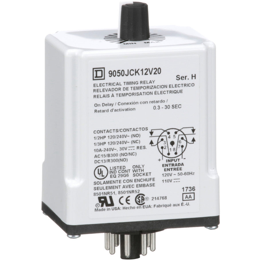 Plug-In 120V Variable Time On-Delay Relay with 0.3-30 Second Timing Range