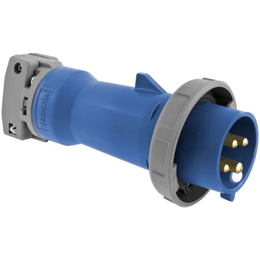 Pin and Sleeve Plug, Watertight, 100A, 3-Phase, 250V, 3P4W, IEC, Blue