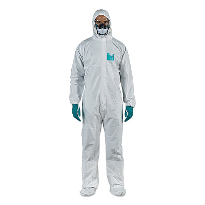 1500 PLUS Stitched Model 107 Superior Breathable Coveralls, Serged Seams, Hood, Boot, White, Size 5/X-Large