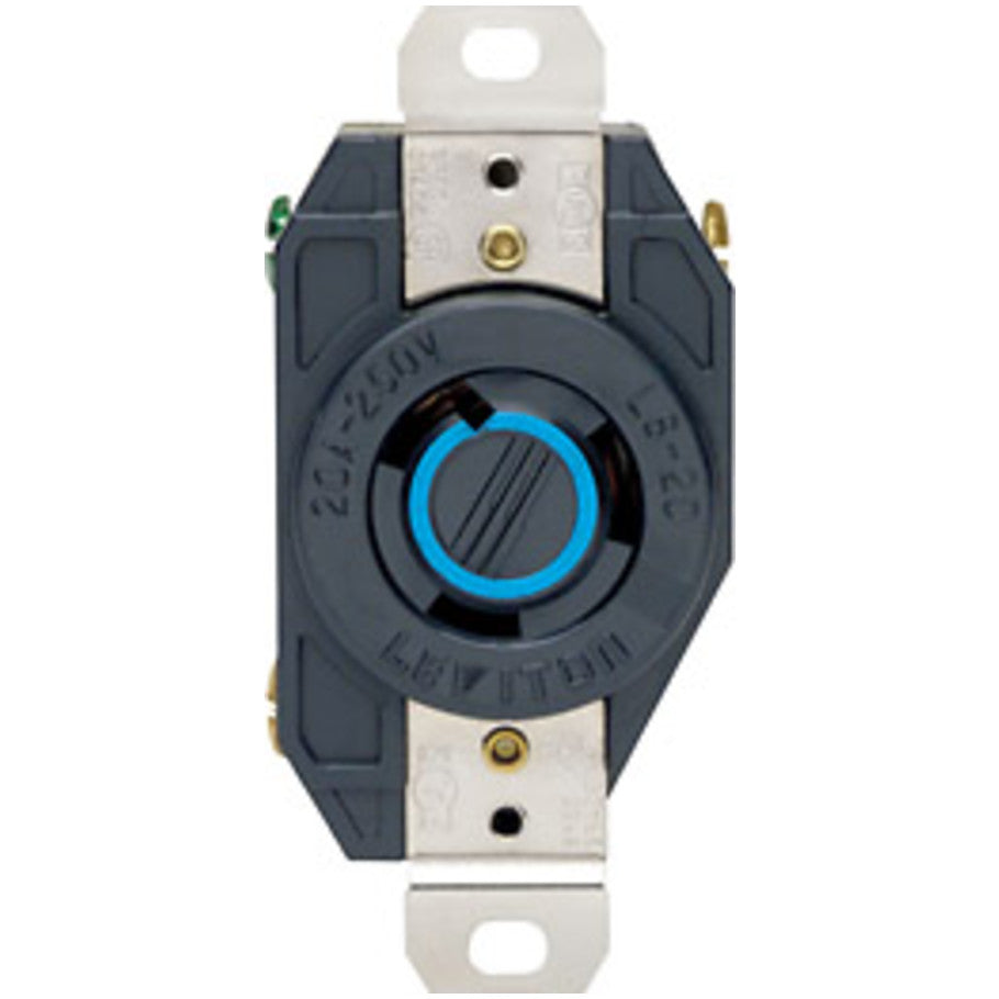 Black and White V-O-MAX Flush Locking Receptacle, 20A, 250V, 2P3W, Nylon, Single