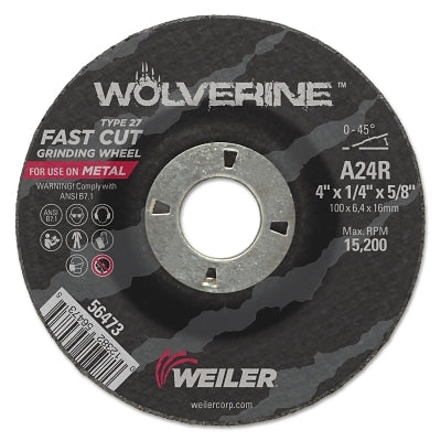 Wolverine Grinding Wheel, 4 in dia x 5/8 in Arbor x 1/4 in Thick, AO, 24R