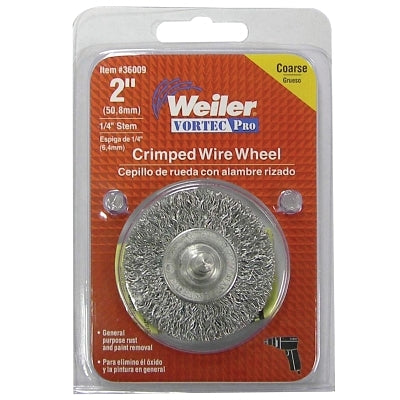Vortec Pro Stem Mounted Crimped Wire Wheel, 2 in D, .014 Steel, Retail Pack