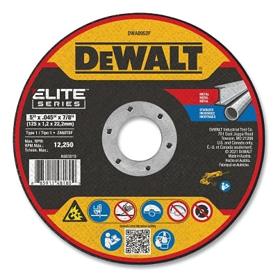 Elite Series Cutting Wheel, Type 1, 5 in dia, 0.045 in Thick, 7/8 in Arbor Hole, 46 Grit, Ceramic, 12200 RPM
