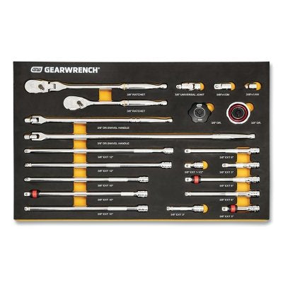 Drive Tool Modular Tool Set w/EVA Foam Tray, Full Polish Chrome Finish, Alloy Steel, Incl 3/8 in Dr/Adap/Ext 21-Pc
