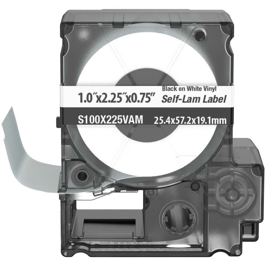 PXE S100X225VAM MP Printer Self-Lam Label, Vinyl, White, 2.25 in. x 1 in., 0.75 in. POH
