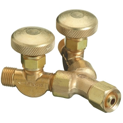 Valved Y Connection, 200 psig, Brass, B-Size (F) to B-Size (M), 9/16 in-18 (F)