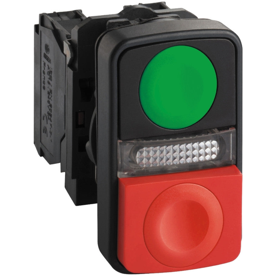 Harmony Double-Headed Pushbutton, 120V ac, Rectangular, 1NO/1NC, 22mm Dia., Green/Red, 50 H x 30 W x 59 D mm