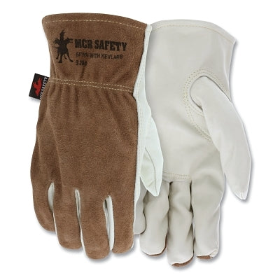 Cowhide Palm/Split Leather Back Drivers Gloves, 3204, Medium, Select Cow Grain Palm, Beige/Brown