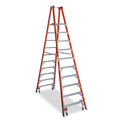 Platform Ladder, PT7410-4C, Twin Platform, Type IA, 10 ft L, 16 ft Reach, 300 lb Load Capacity, w/Casters, Fiberglass, Orange