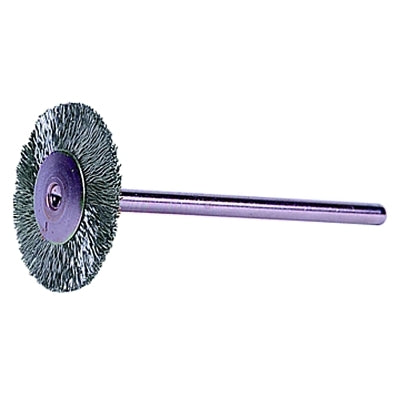 Miniature Stem-Mounted Wheel Brush, 1 in Dia., 0.003 in SS Wire, 37,000 rpm