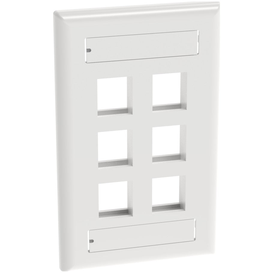 NetKey 1-Gang, Flush Mount Vertical Faceplate, 6-Port, Includes Label and label Covers. White