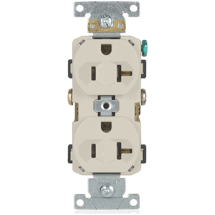 Straight Blade Duplex Receptacle, Narrow Body, 20A, 125V, 2P3W, NEMA 5-20R, Self-Grounding, Back and Side Wired, Light Almond