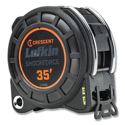 Shockforce Nite Eye Dual-Sided Tape Measure, 1-3/16 in W x 35 ft L, Black Blade