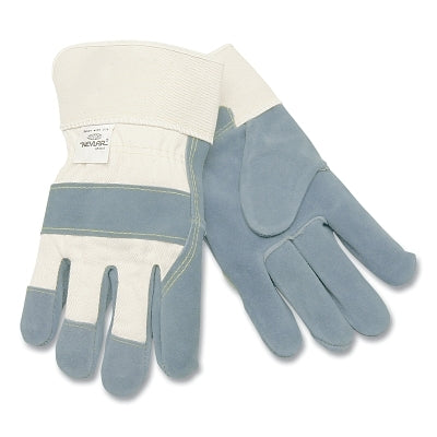 Select Shoulder Split Cow Gloves, Medium, Gray/White Fabric