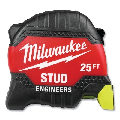 STUD Tape Measure, 25 ft, SAE, Two-Sided Printing, Engineer Scale, Hi-Vis Blade, Red/Black
