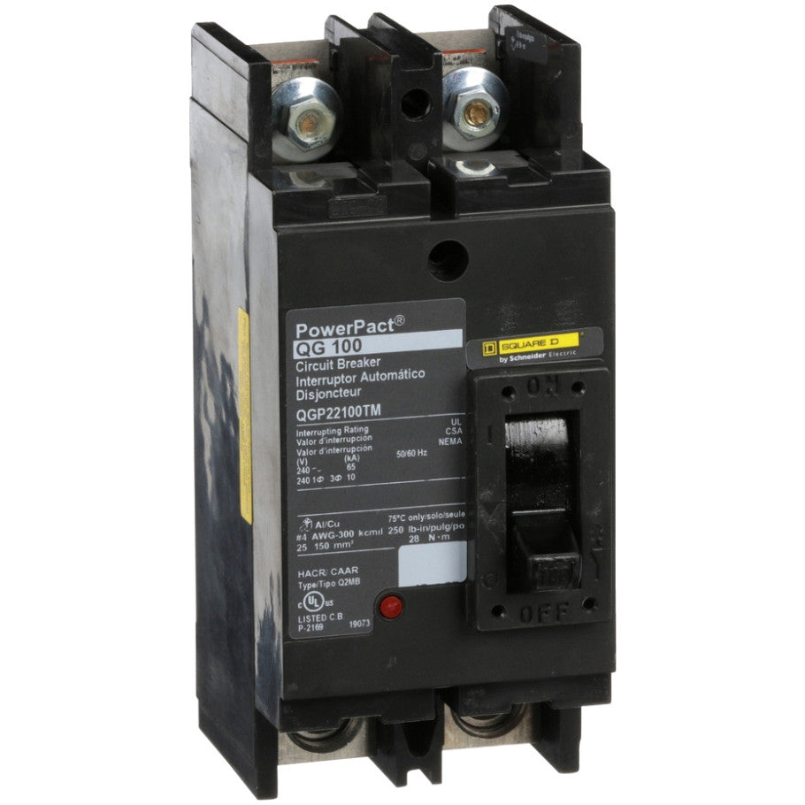 PowerPact Tenant Molded Case Circuit Breaker, Q-Frame, Thermal Magnetic, Unit Mount, 65kA, 120/240 Vac, 2-Pole, 100A