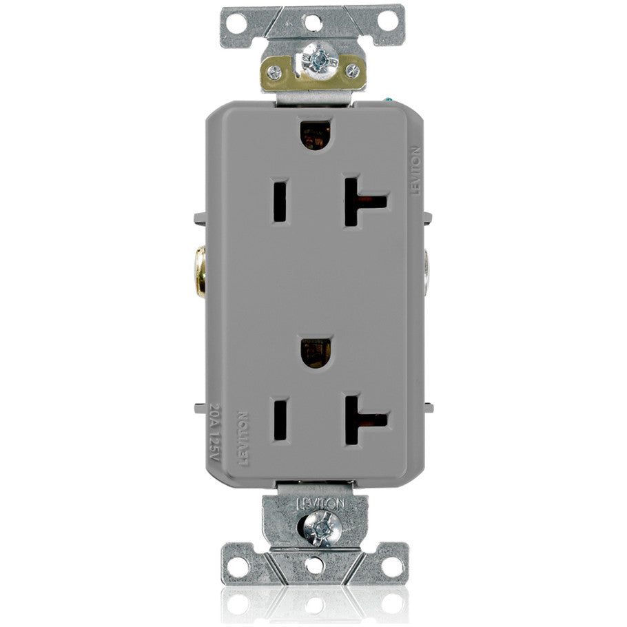 Decora Straight Blade Duplex Receptacle, Plus Back and Side Wired, Self-Grounding, 20A, 125V, 2P3W, Gray