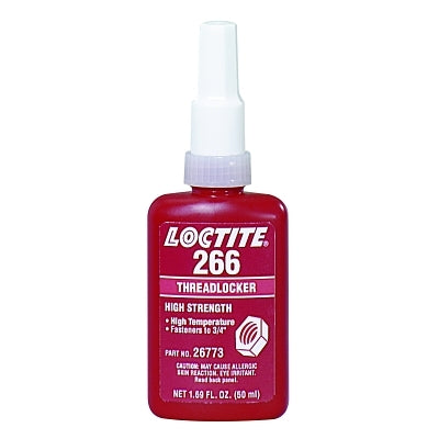 266 Threadlocker, High Strength/High Temperature, 50 mL, Up to 3/4 in Thread, Red-Orange