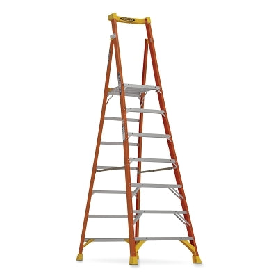 Podium Ladder, PD6207, Type IA, 7 ft, 13 ft Reach, 33 in W, 300 lb Load Capacity, Fiberglass, Orange