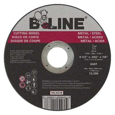Cutting Wheel, 4-1/2 in dia, 0.045 in Thick, 7/8 in Arbor, 60 Grit, Aluminum Oxide