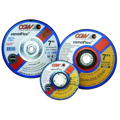 Depressed Center Wheel, 4-1/2 in Dia, 1/4 in Thick, 5/8 Arbor, 24 Grit