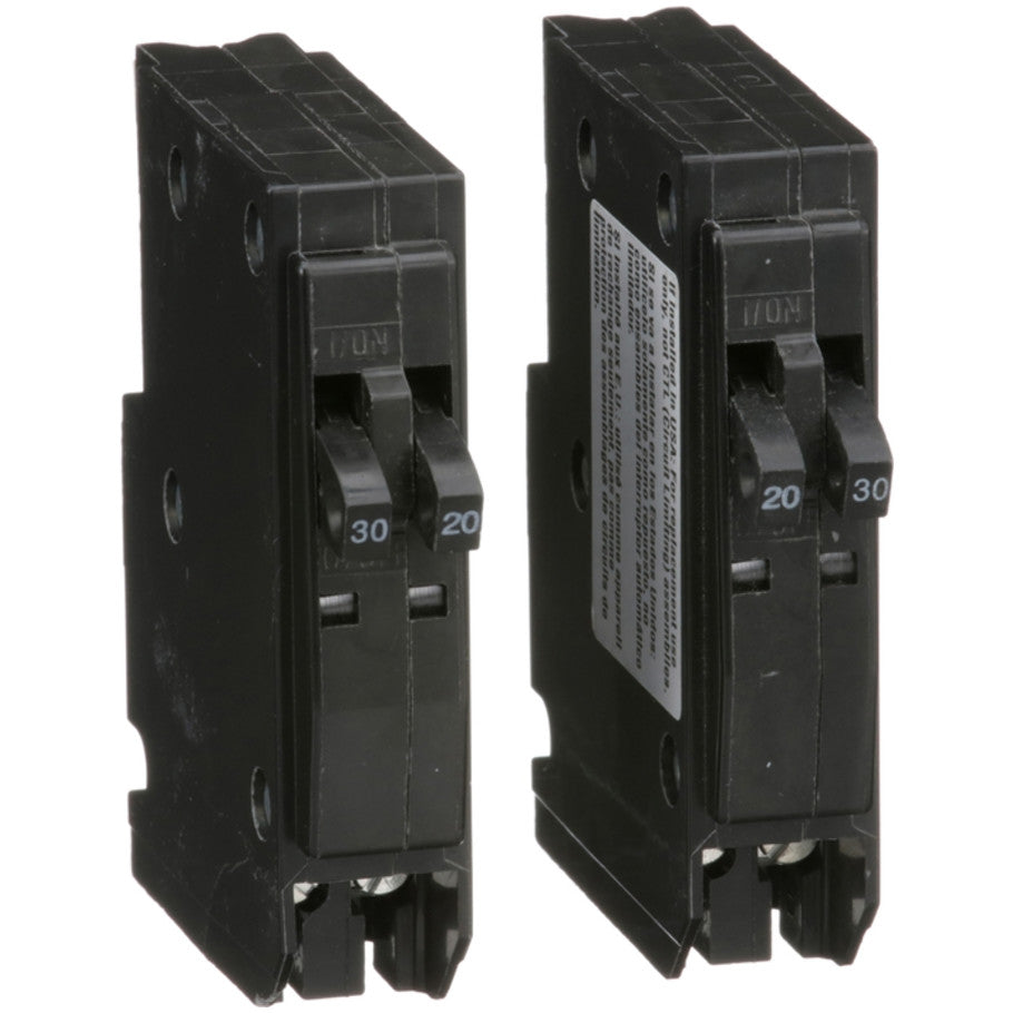 QO Miniature Circuit Breaker, Plug-On, Replacement Tandem, 10kA, 120/240 Vac, 1-Pole, 20/30A, Individual Trip