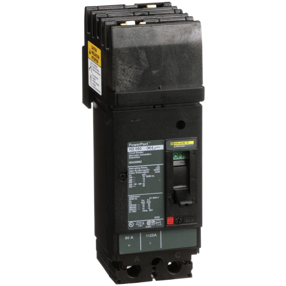 PowerPact Molded Case Circuit Breaker, I-Line Mount, H-Frame, Thermal Magnetic, 2-Pole, 600V, 14kA, 60A