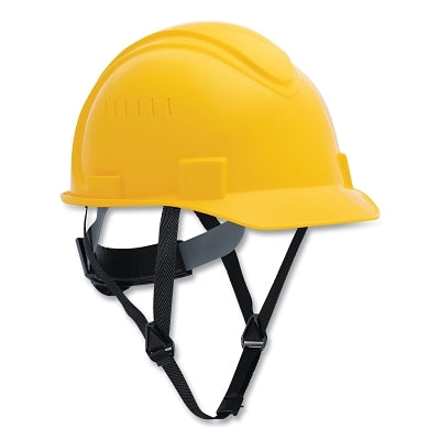 Short Brim Hard Hat, 4-point Ratchet Suspension, Vented, Yellow