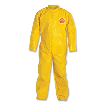 Tychem 2000 Coverall, Bound Seams, Collar, Open Wrists and Ankles, Front Zipper, Storm Flap, Yellow, X-Large