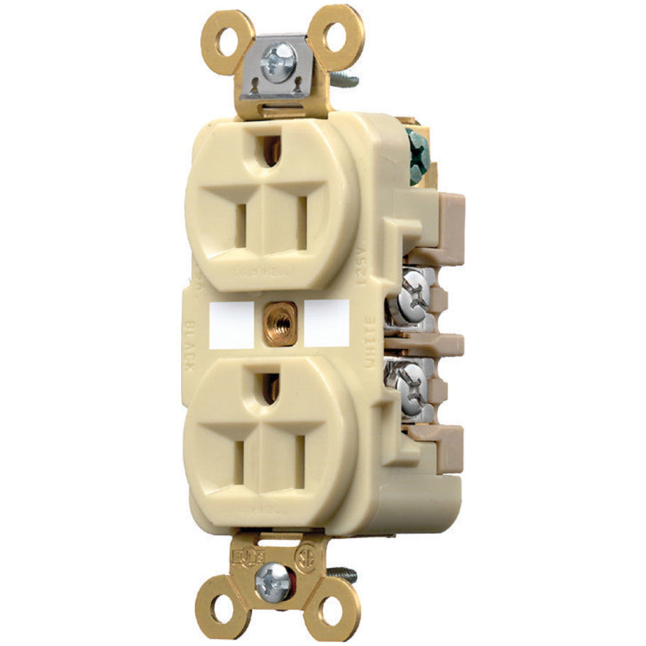 Hubbell HBL 15A, 2-Pole, 3-Wire, Duplex Receptacle, Ivory