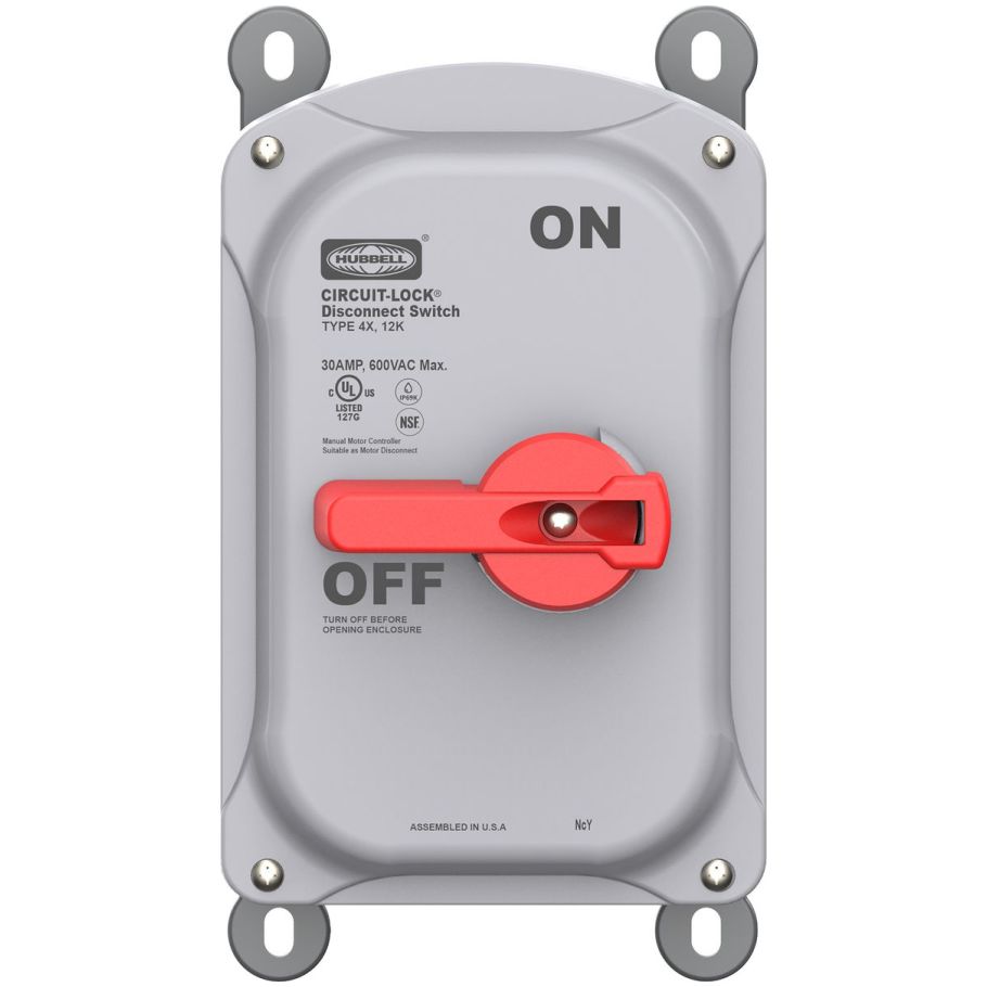 Industrial Grade, Motor Disconnect, Unfused, 3 Pole, 30A 600V AC, Screw Terminals, IP69k