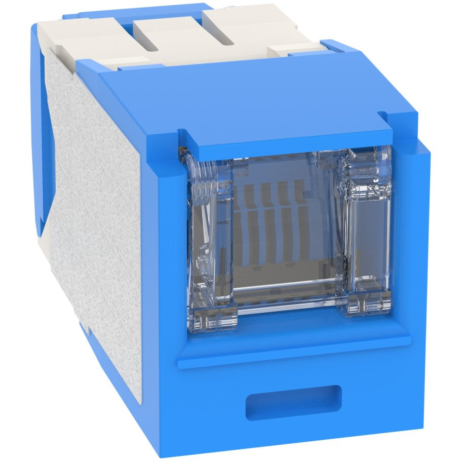 Mini-Com, Cat 6A, UTP Jack Module, ABS, RJ45 to RJ45, T568A/T568B, 8-Position, 8-Wire, Blue, 1.5 L x 0.71 H x 1.5 D in.