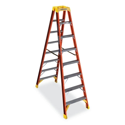 Fiberglass Twin Stepladder, T6208, Type IA, 8 ft L, 12 ft Reach, 26.84 in W, 300 lb Load Capacity Per Side, Orange