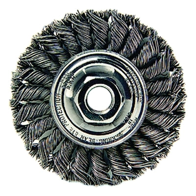 Standard Twist Knot Wire Wheel, 4 in dia x 1/2 in W Face, 0.020 in Steel Wire, 20000 RPM