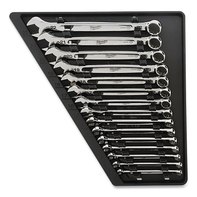 Combination Wrench Set, 15 Pc, 12 point, Metric, Chrome Finish