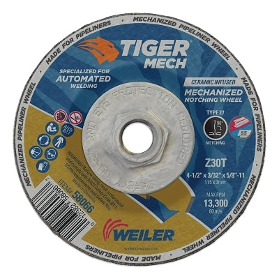 4-1/2 in X 3/32 in Tiger Mechanized Pipeliner, Z30T, Type 27, 5/8 in -11 Nut