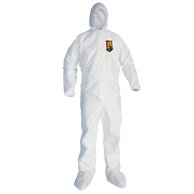A45 Breathable Liquid and Particle Protection Elastic Wrist/Ankle Coveralls, Hooded, Booted, White, X-Large