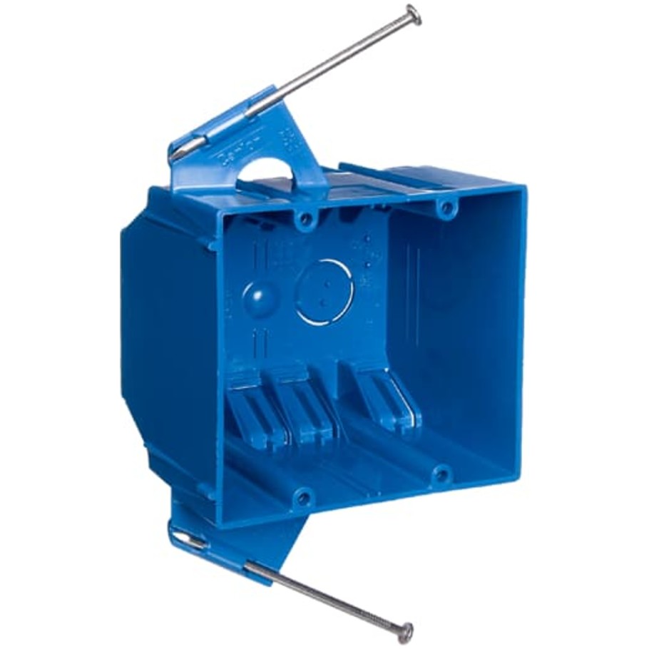 Non-Metallic Device Box, PVC, 1/2 in K.O., 3.04 in., 2 Gang, Ears   Captive Nail, Blue, 4.06 L x 3.69 H x 3.04 D in.