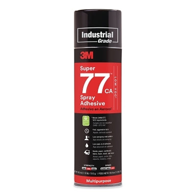3M 051111-97956 Super 77 Mult-Purpose Spray Adhesive, CA, Low VOC, 18 oz, Aerosol Can, Clear, Contains 1,1-Difluoroethane