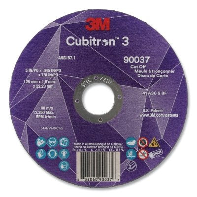3M 638060-90037 Cubitron 3 Cut-Off Wheel, 5 in dia x 0.045 in Thick x 7/8 in Arbor, 36+ Grit, T1