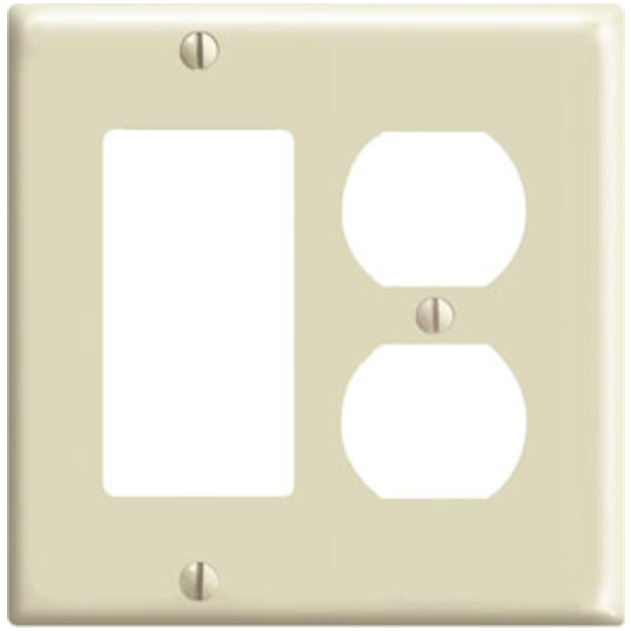 Thermoset 2 Gang Device Mount Combination Decora/GFCI Device and Duplex Receptacle Wall Plate, Ivory