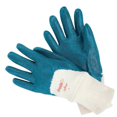 Predalite Nitrile Coated Gloves, 9780, Palm/Over the Knuckles Coating, Large, Blue/White