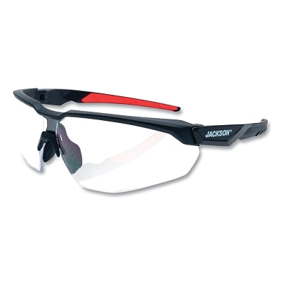 Hyperguard Safety Glasses, Clear, RX 2.0 Lens, Polycarbonate, Anti-Fog, Black Half Frame, Red Temple